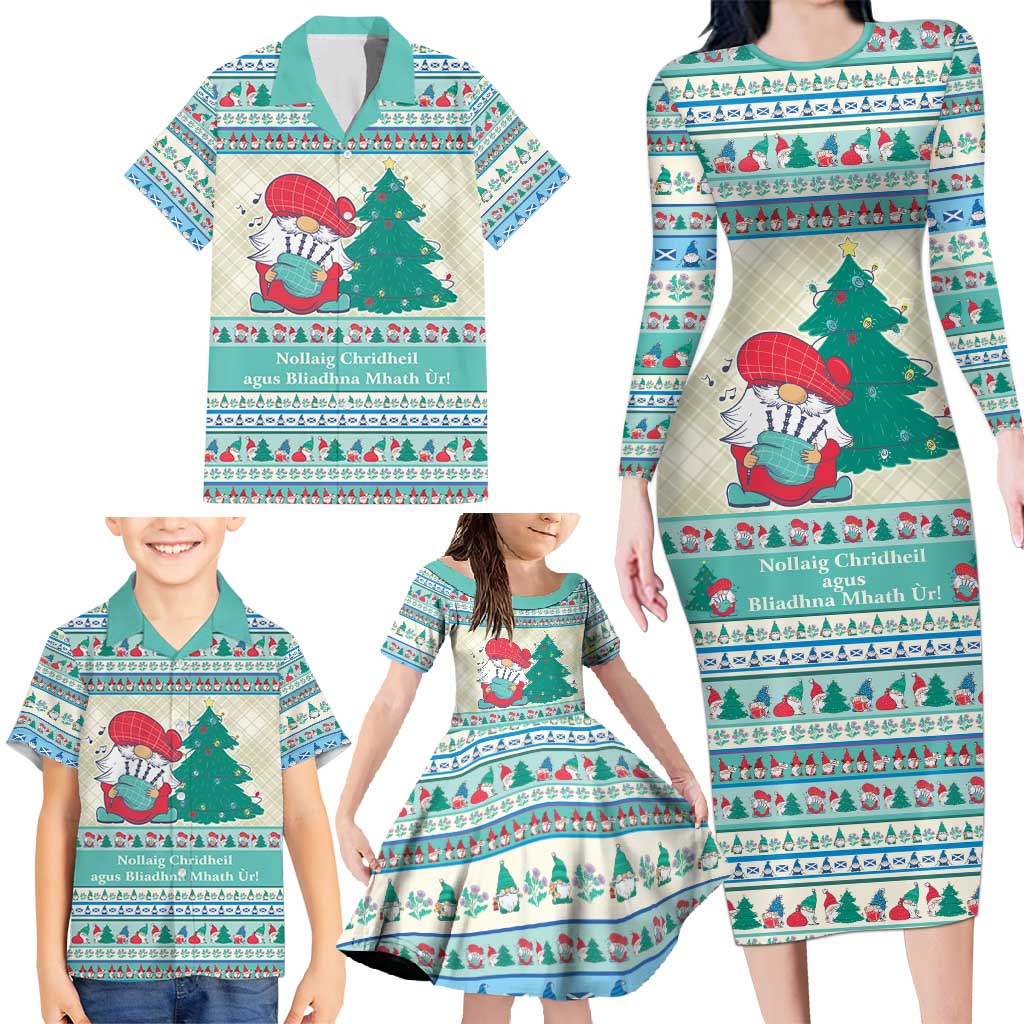 Gnome Bagpies Musical Family Matching Long Sleeve Bodycon Dress and Hawaiian Shirt Nollaig Chridheil Scotland Christmas Pattern LT9 - Wonder Print Shop