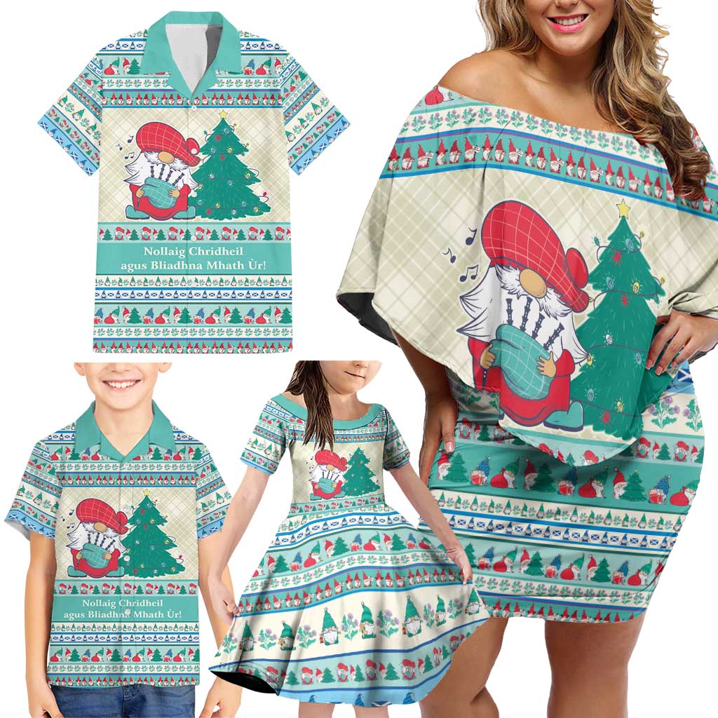 Gnome Bagpies Musical Family Matching Off Shoulder Short Dress and Hawaiian Shirt Nollaig Chridheil Scotland Christmas Pattern LT9 - Wonder Print Shop