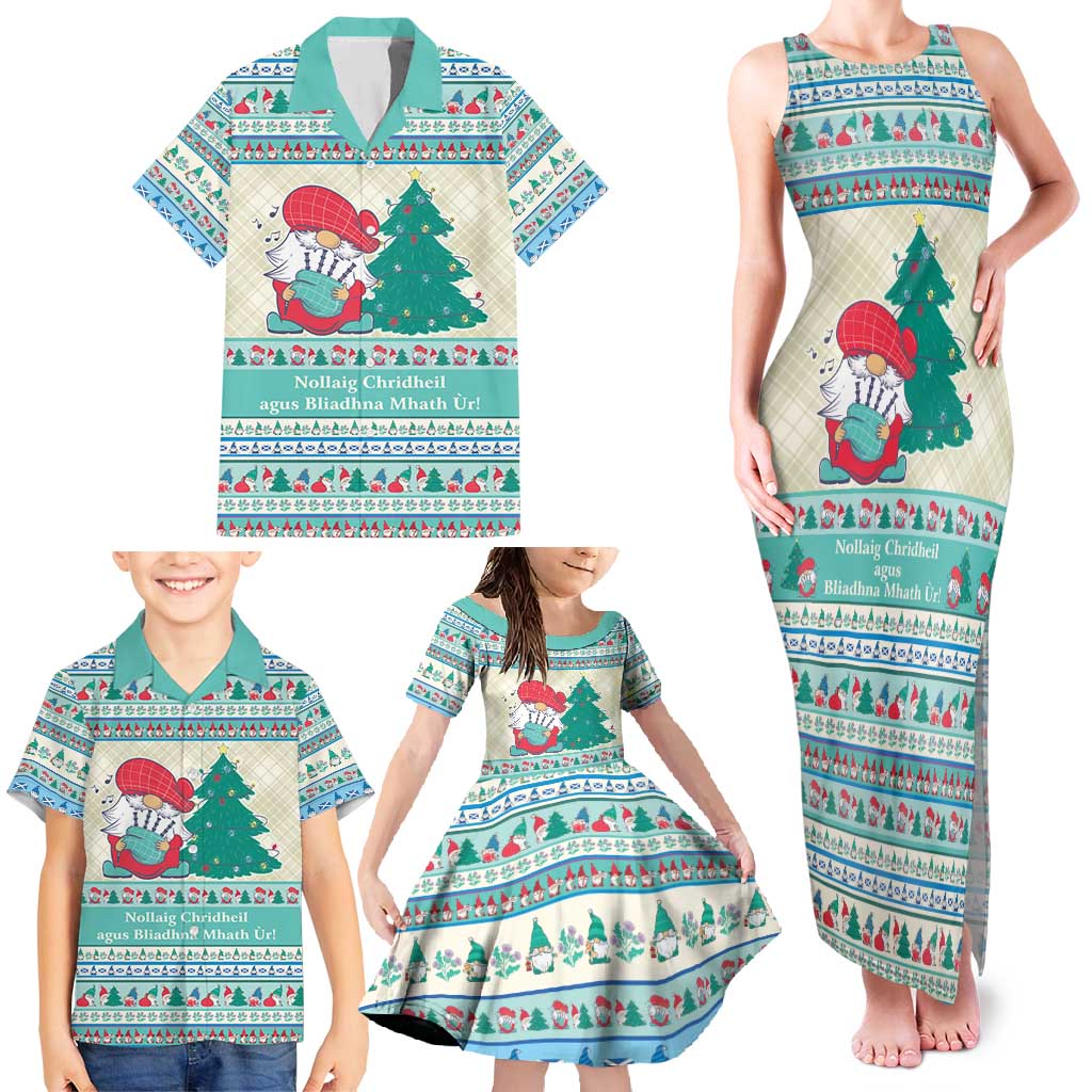 Gnome Bagpies Musical Family Matching Tank Maxi Dress and Hawaiian Shirt Nollaig Chridheil Scotland Christmas Pattern - Wonder Print Shop