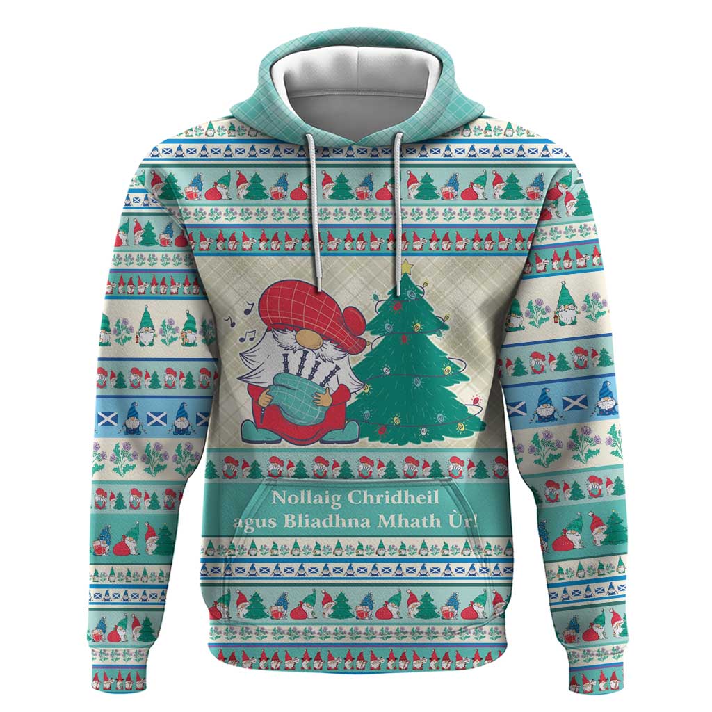 Gnome Bagpies Musical Hoodie Nollaig Chridheil Scotland Christmas Pattern - Wonder Print Shop