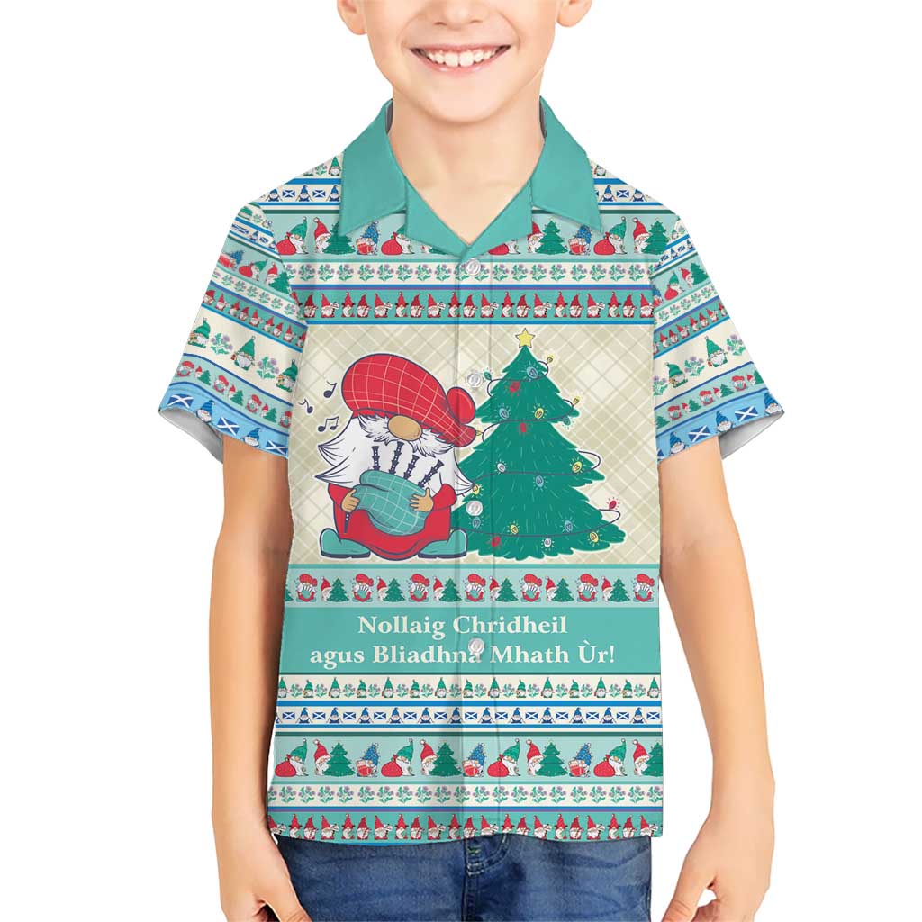 Gnome Bagpies Musical Kid Hawaiian Shirt Nollaig Chridheil Scotland Christmas Pattern - Wonder Print Shop