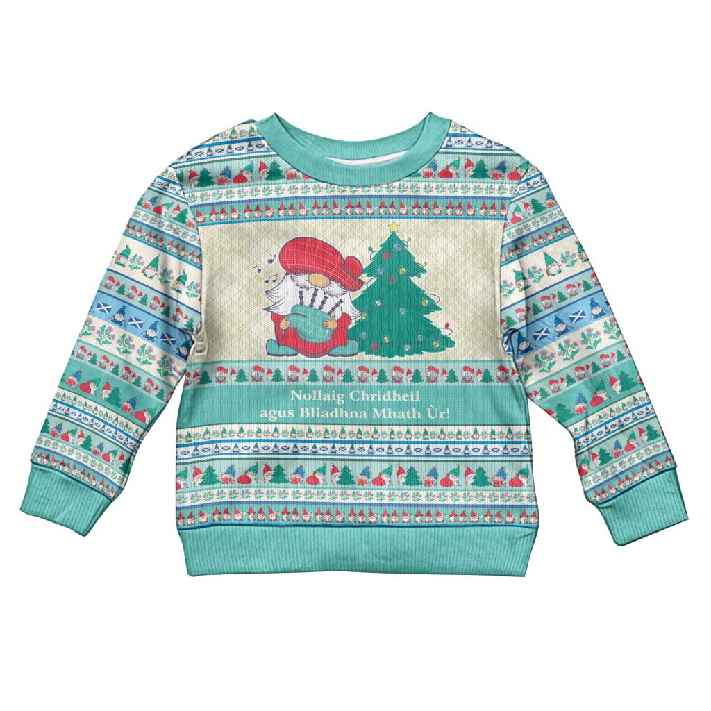 Gnome Bagpies Musical Kid Ugly Christmas Sweater Nollaig Chridheil Scotland Christmas Pattern - Wonder Print Shop