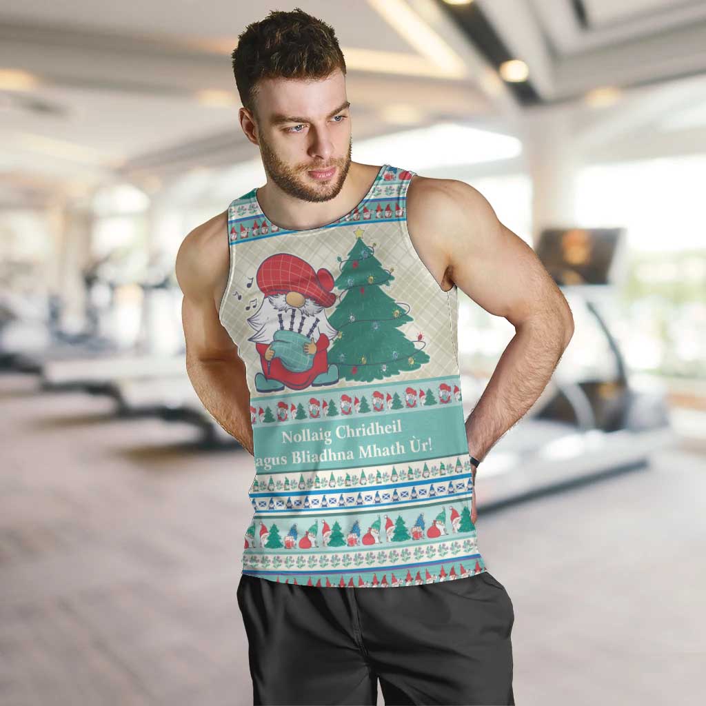 Gnome Bagpies Musical Men Tank Top Nollaig Chridheil Scotland Christmas Pattern - Wonder Print Shop