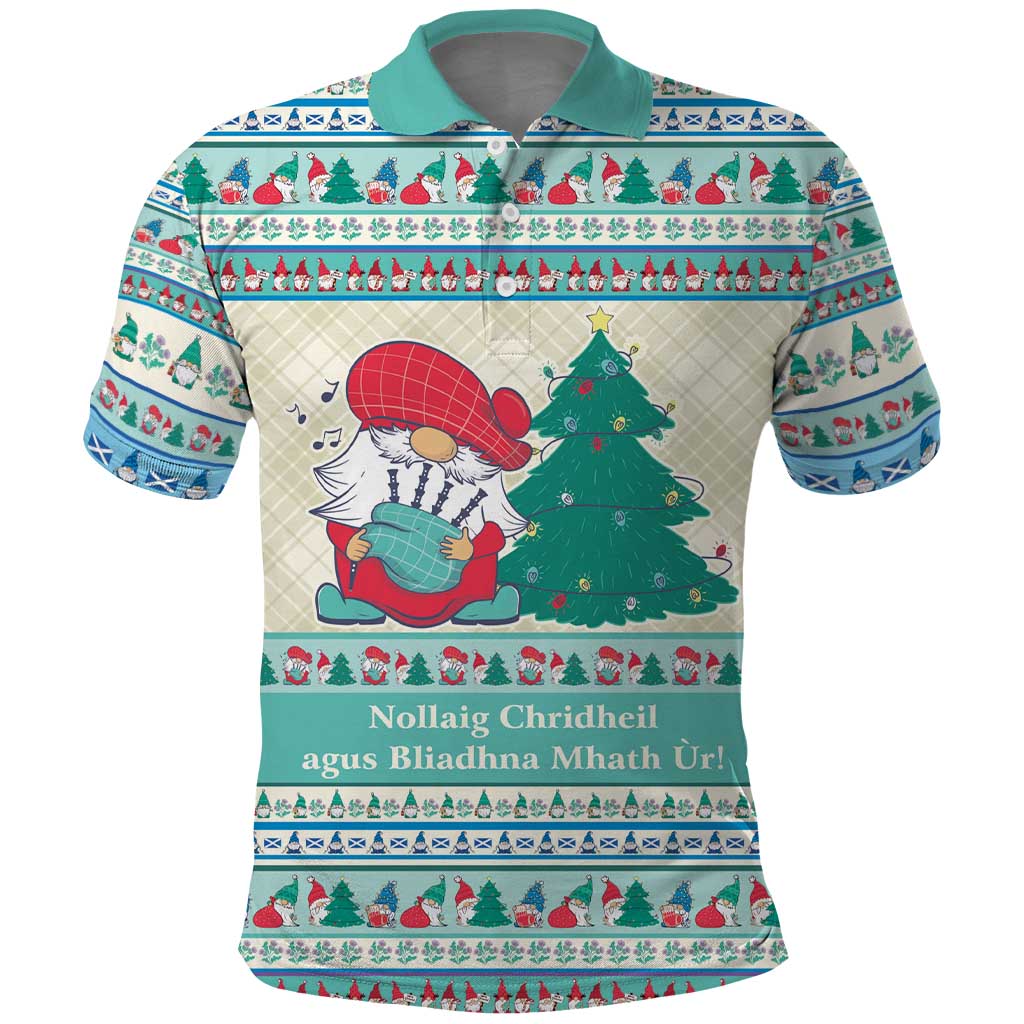 Gnome Bagpies Musical Polo Shirt Nollaig Chridheil Scotland Christmas Pattern - Wonder Print Shop