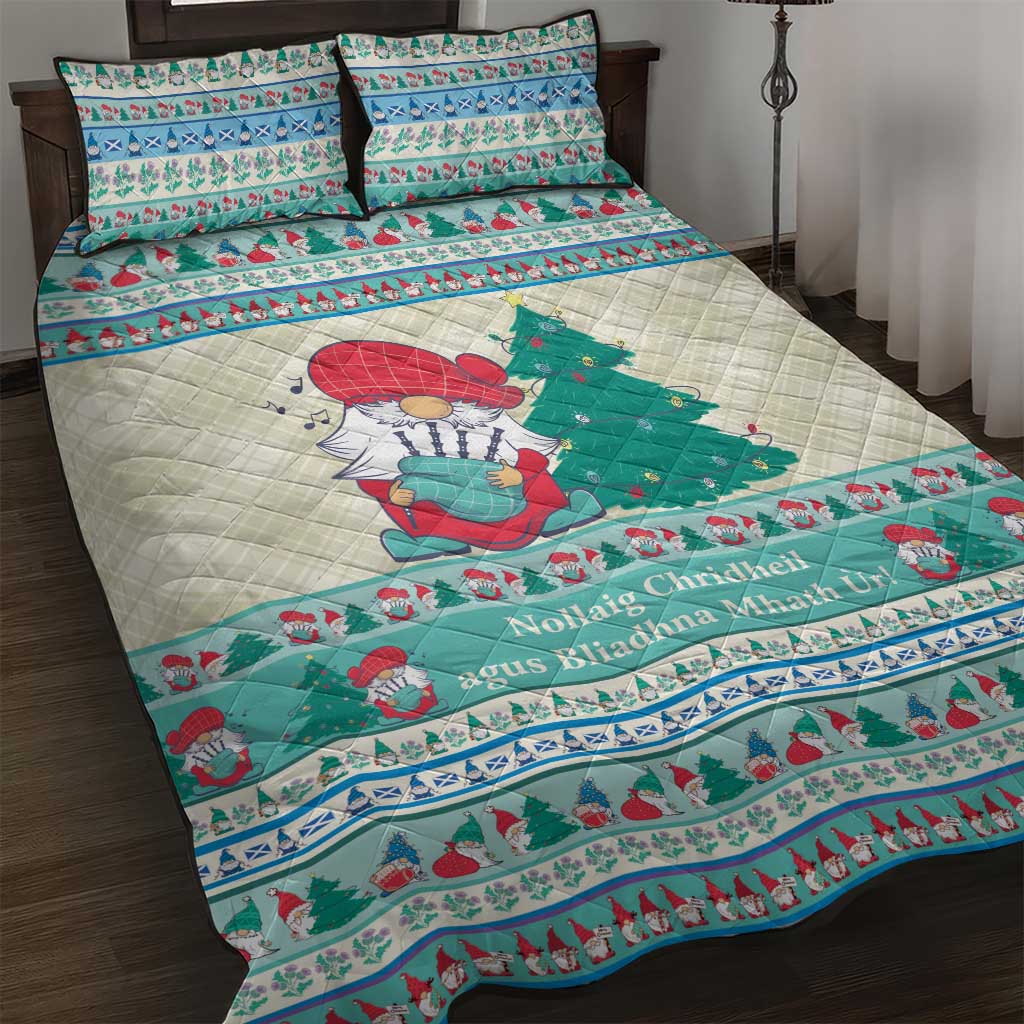 Gnome Bagpies Musical Quilt Bed Set Nollaig Chridheil Scotland Christmas Pattern - Wonder Print Shop