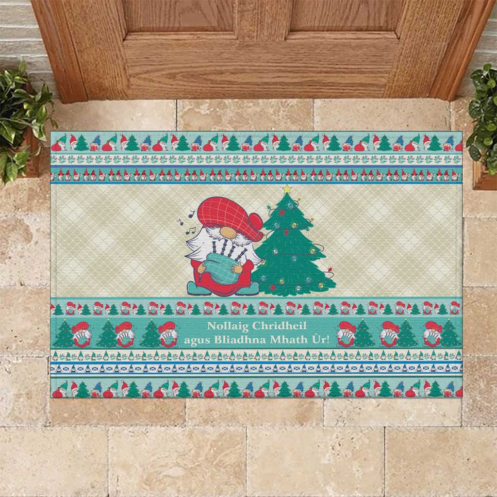 Gnome Bagpies Musical Rubber Doormat Nollaig Chridheil Scotland Christmas Pattern - Wonder Print Shop