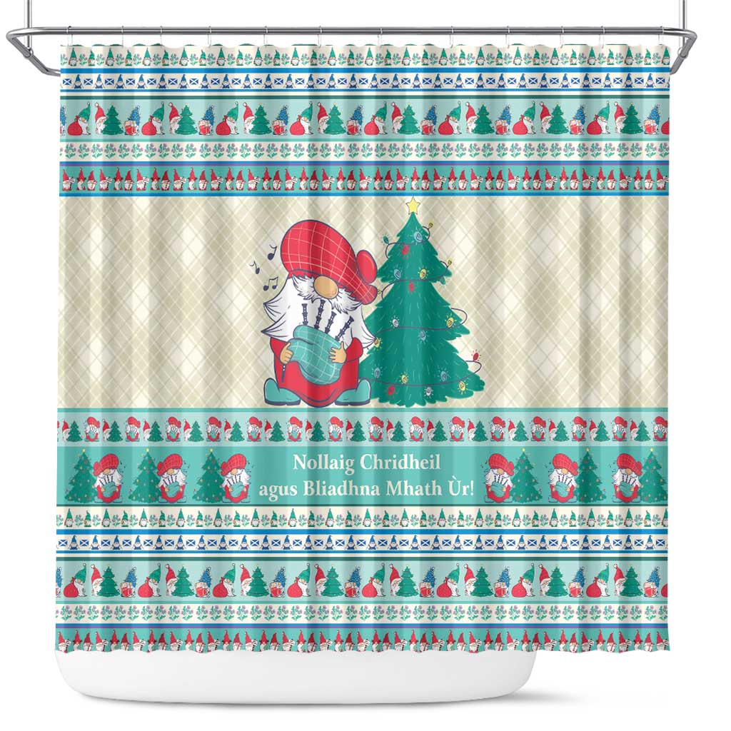 Gnome Bagpies Musical Shower Curtain Nollaig Chridheil Scotland Christmas Pattern