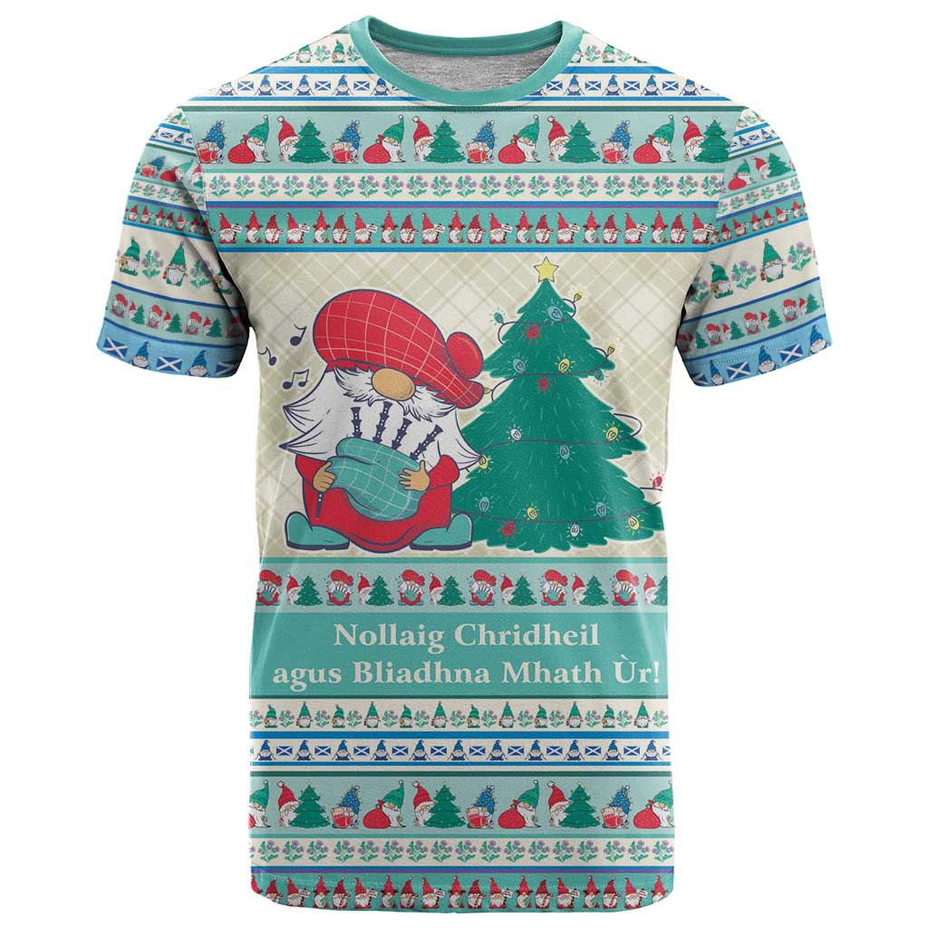 Gnome Bagpies Musical T Shirt Nollaig Chridheil Scotland Christmas Pattern