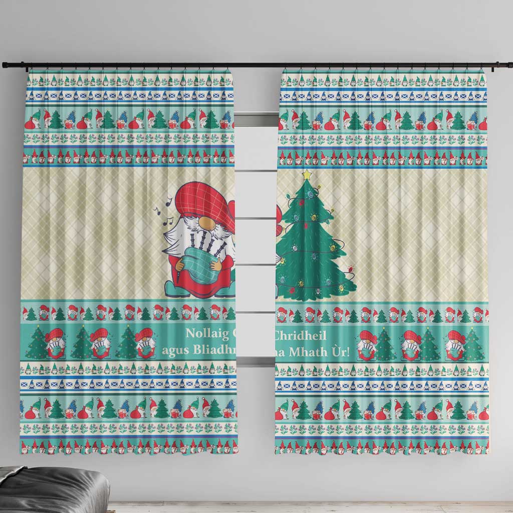 Gnome Bagpies Musical Window Curtain Nollaig Chridheil Scotland Christmas Pattern