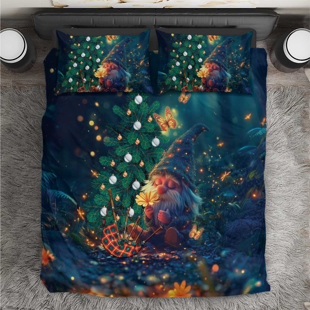 Christmas gnome bedding set with dark blue duvet cover and two matching pillowcases