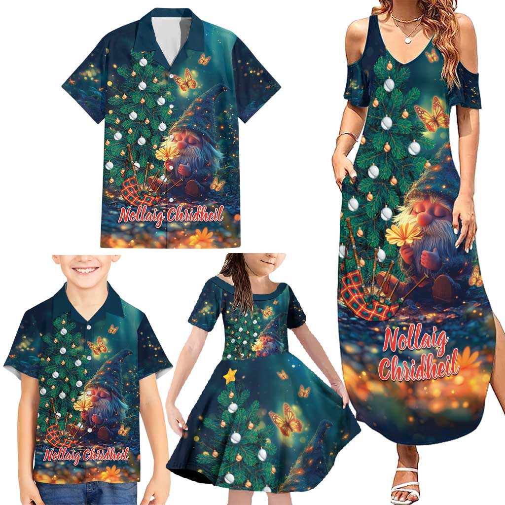 Nollaig Chridheil Scottish Gnome Family Matching Summer Maxi Dress and Hawaiian Shirt Bagpies Musical and Chirstmas Tree - Wonder Print Shop