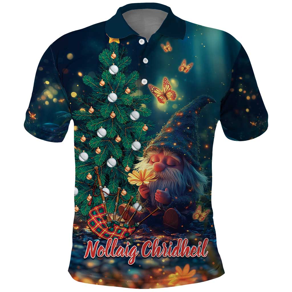 Nollaig Chridheil Scottish Gnome Polo Shirt Bagpies Musical and Chirstmas Tree - Wonder Print Shop