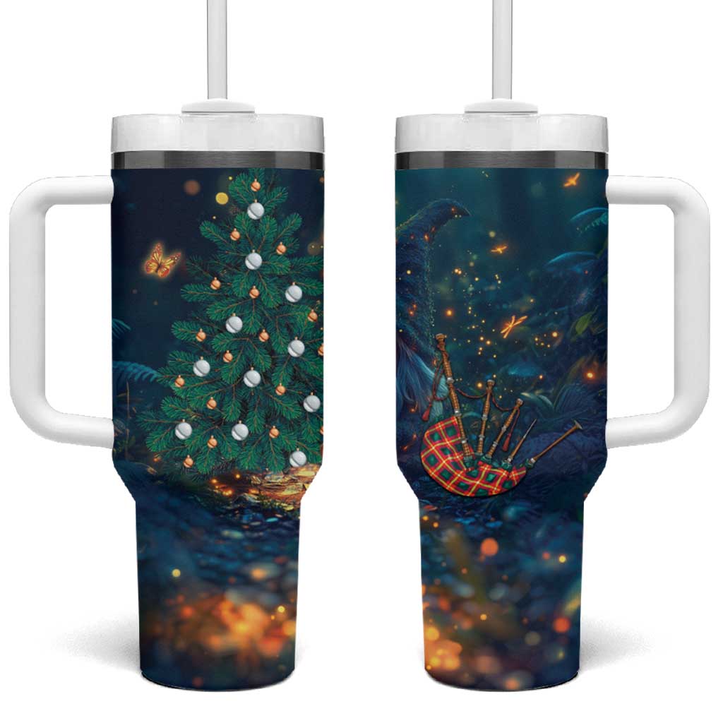 Double-sided Christmas tumbler with handle, gnome, evergreen tree, stars and lights
