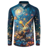 Scottish gnome button sweatshirt with long sleeves, henley placket, starry-night graphic