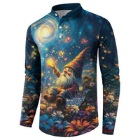 Scottish gnome button sweatshirt, long-sleeve henley with colorful gnome and starry night print