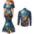 Nollaig Chridheil Scottish Gnome Couples Matching Mermaid Dress and Long Sleeve Button Shirt Merry Christmas with Starry Night