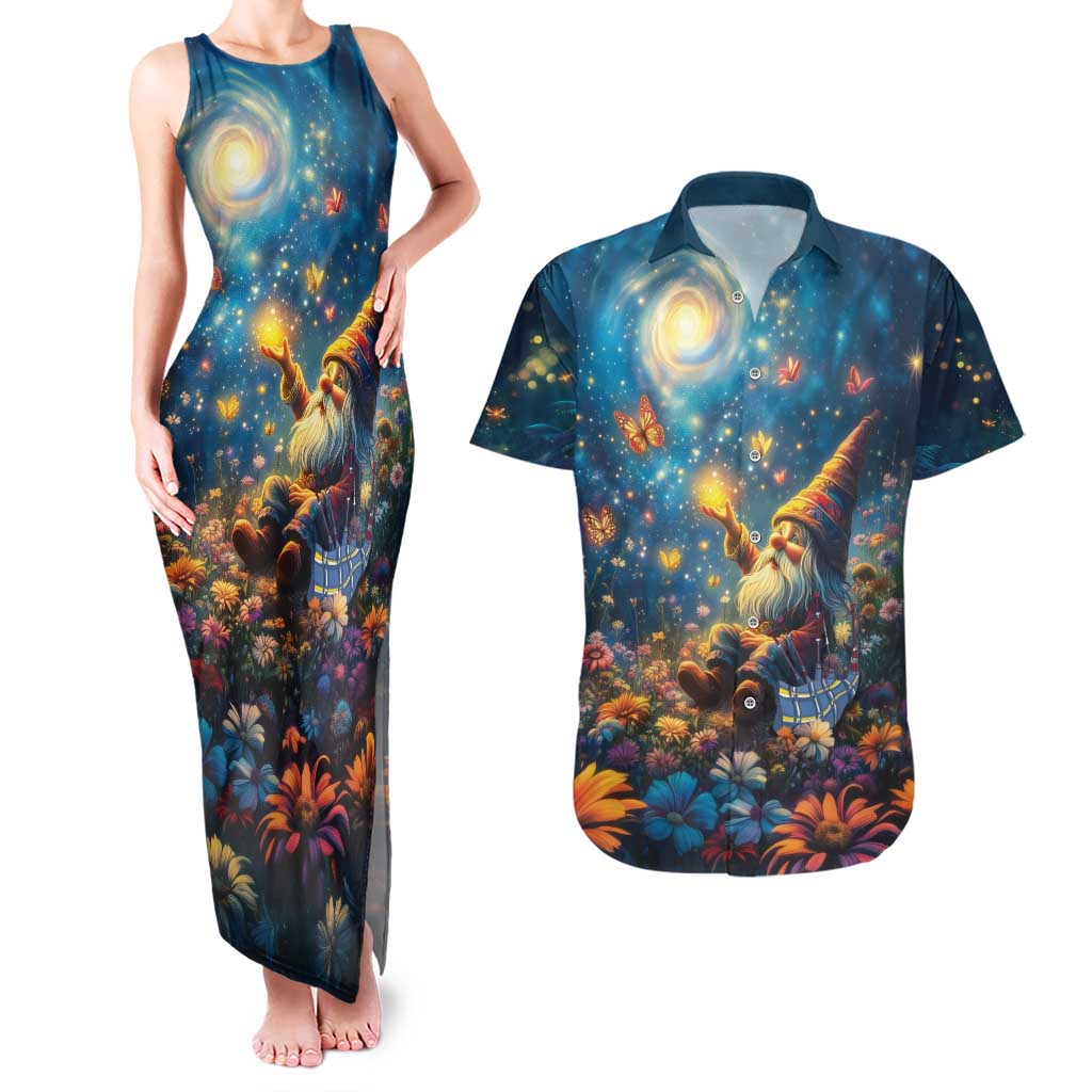 Nollaig Chridheil Scottish Gnome Couples Matching Tank Maxi Dress and Hawaiian Shirt Merry Christmas with Starry Night LT9 - Wonder Print Shop