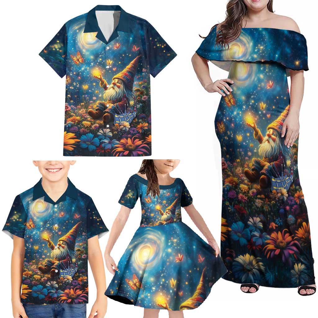 Nollaig Chridheil Scottish Gnome Family Matching Off Shoulder Maxi Dress and Hawaiian Shirt Merry Christmas with Starry Night LT9 - Wonder Print Shop