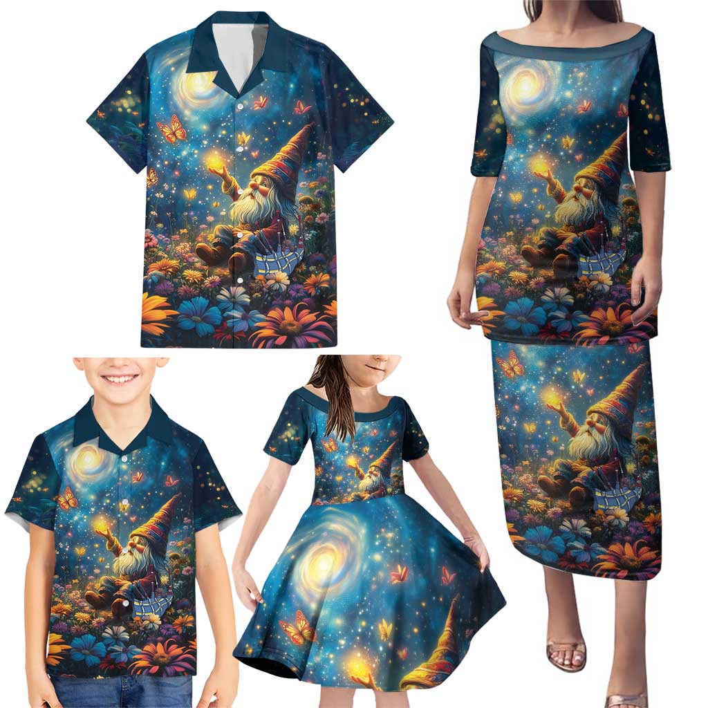 Nollaig Chridheil Scottish Gnome Family Matching Puletasi and Hawaiian Shirt Merry Christmas with Starry Night - Wonder Print Shop