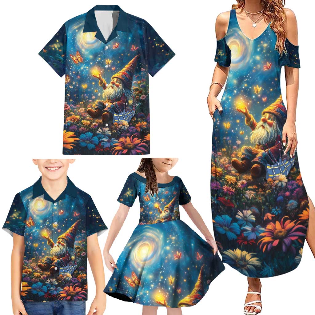 Nollaig Chridheil Scottish Gnome Family Matching Summer Maxi Dress and Hawaiian Shirt Merry Christmas with Starry Night - Wonder Print Shop