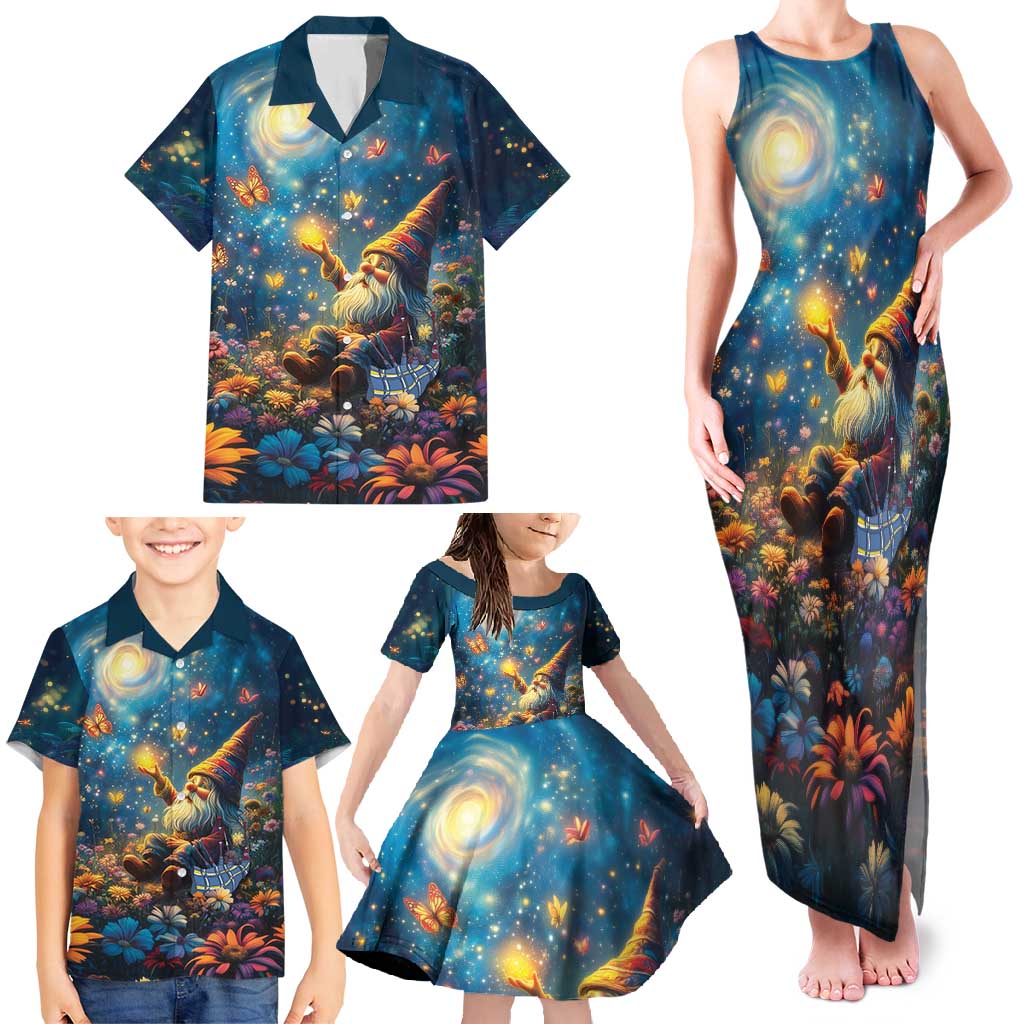 Nollaig Chridheil Scottish Gnome Family Matching Tank Maxi Dress and Hawaiian Shirt Merry Christmas with Starry Night - Wonder Print Shop