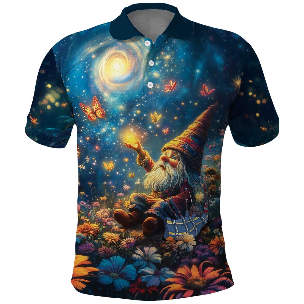 Nollaig Chridheil Scottish Gnome Polo Shirt Merry Christmas with Starry Night - Wonder Print Shop