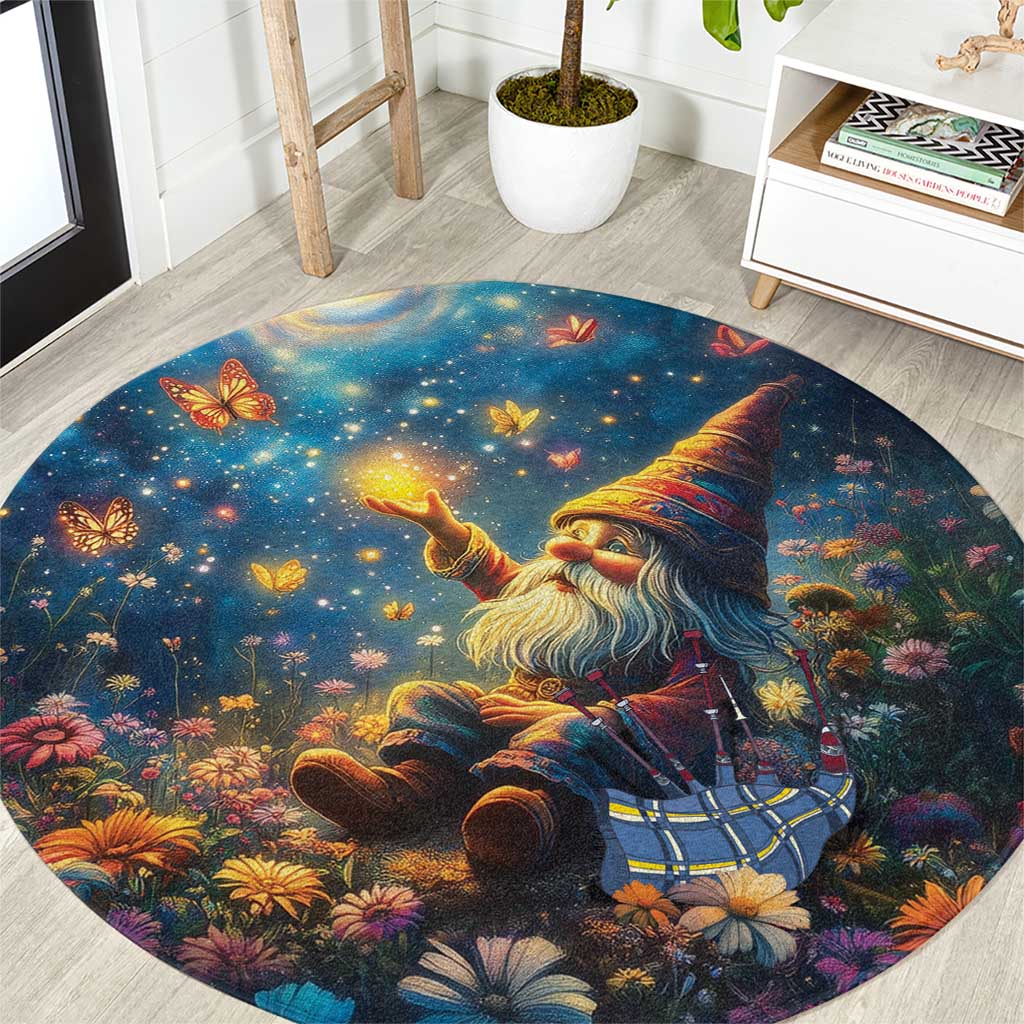 Round black carpet with gnome, butterflies and starry sky print