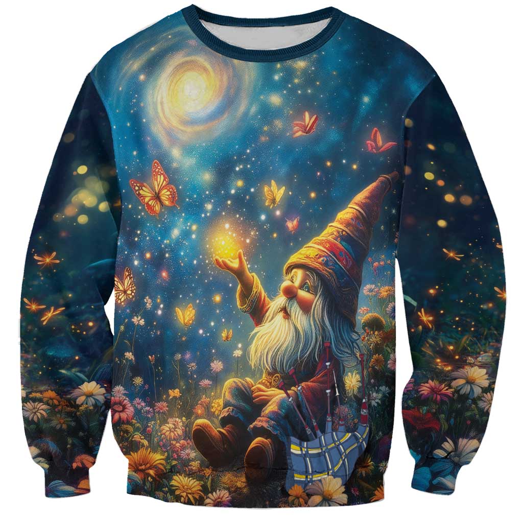 Unisex dark sweatshirt with starry-night gnome print and long sleeves
