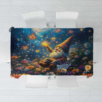Scottish gnome tablecloth, dark navy background with colorful starry-night scene