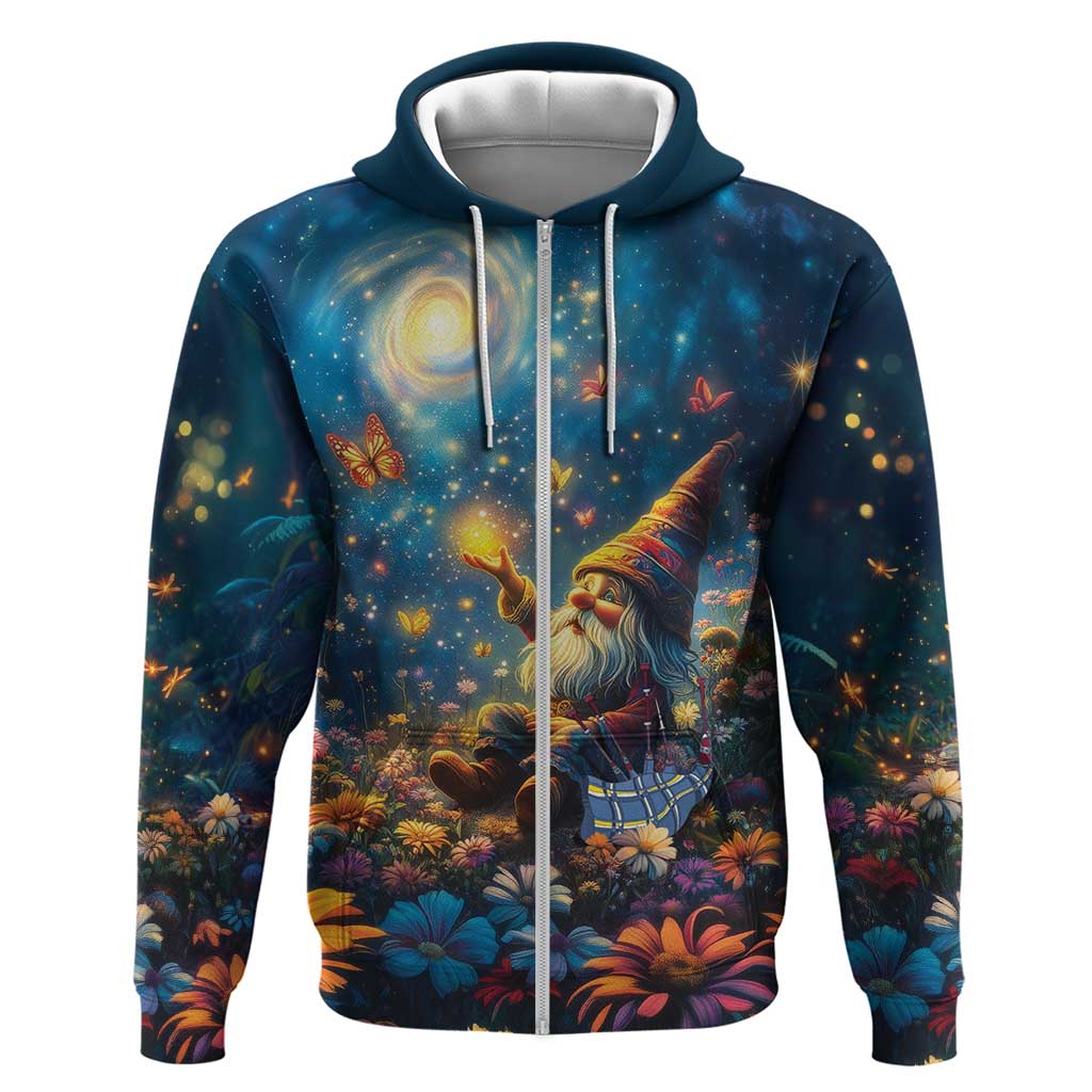 Nollaig Chridheil Scottish Gnome Zip Hoodie Merry Christmas with Starry Night