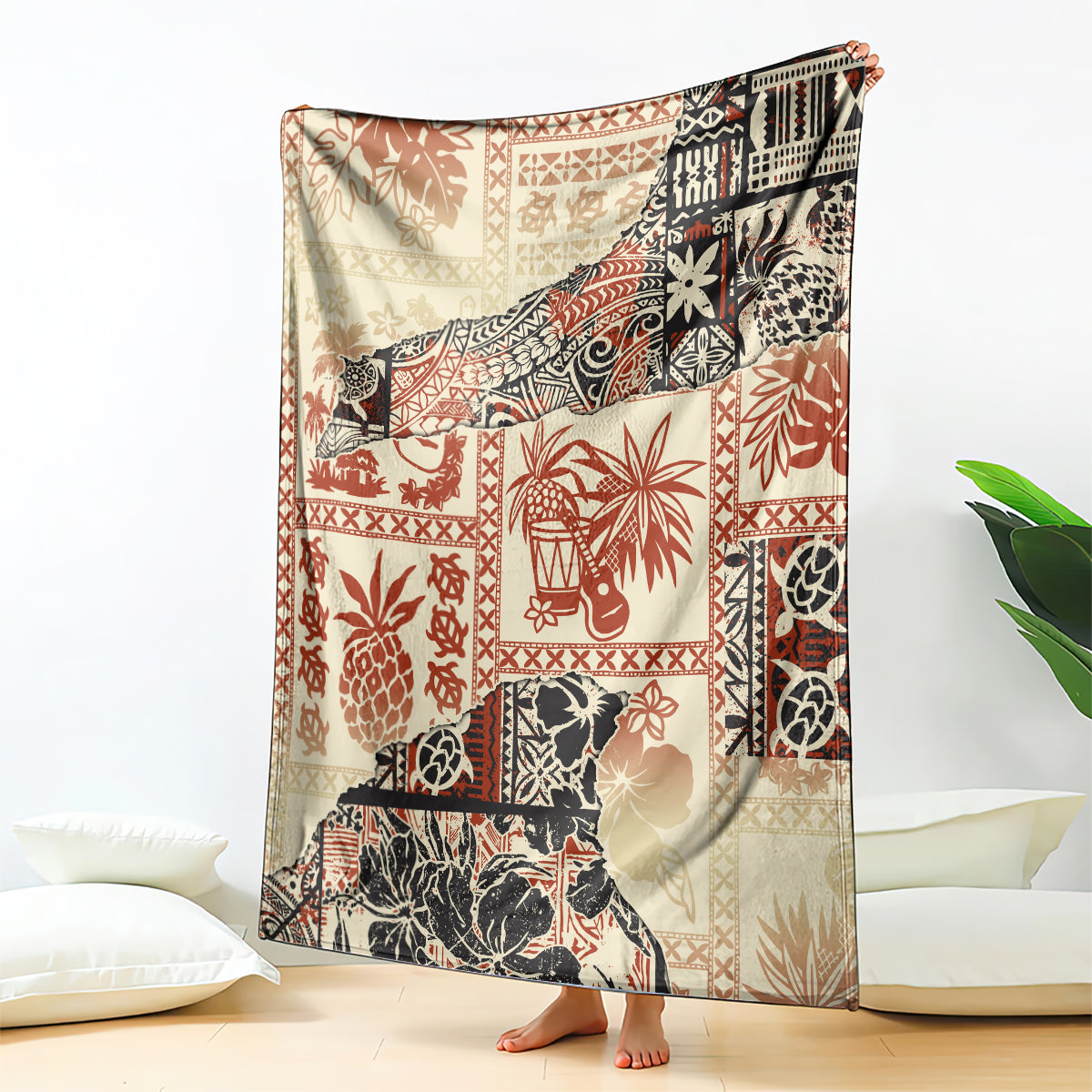 hawaii-blanket-aloha-tribal-pattern-beige-version