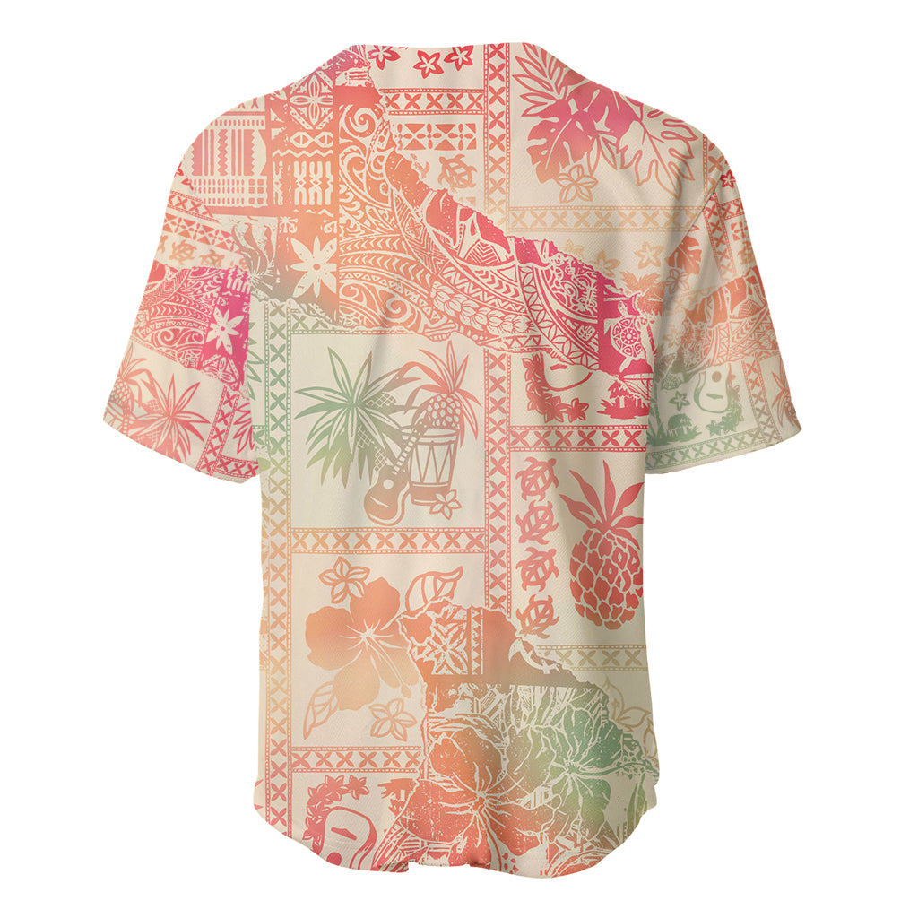 Back view pink baseball jersey with Aloha tribal floral patchwork and ombre print