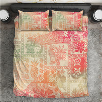 Pink tropical patchwork bedding set with two square pillows and fitted duvet