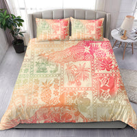 Tropical patchwork pink bedding set with two matching square pillow shams and duvet