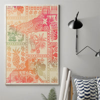 Pink tribal pattern canvas wall art featuring animals, leaves, and geometric patchwork