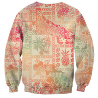 Crewneck sweatshirt with multicolor tropical leaf and animal patchwork print, ombre tones