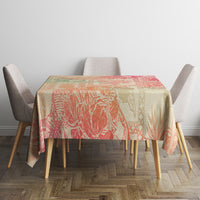 Hawaii tablecloth on round table with pink and orange tribal pattern