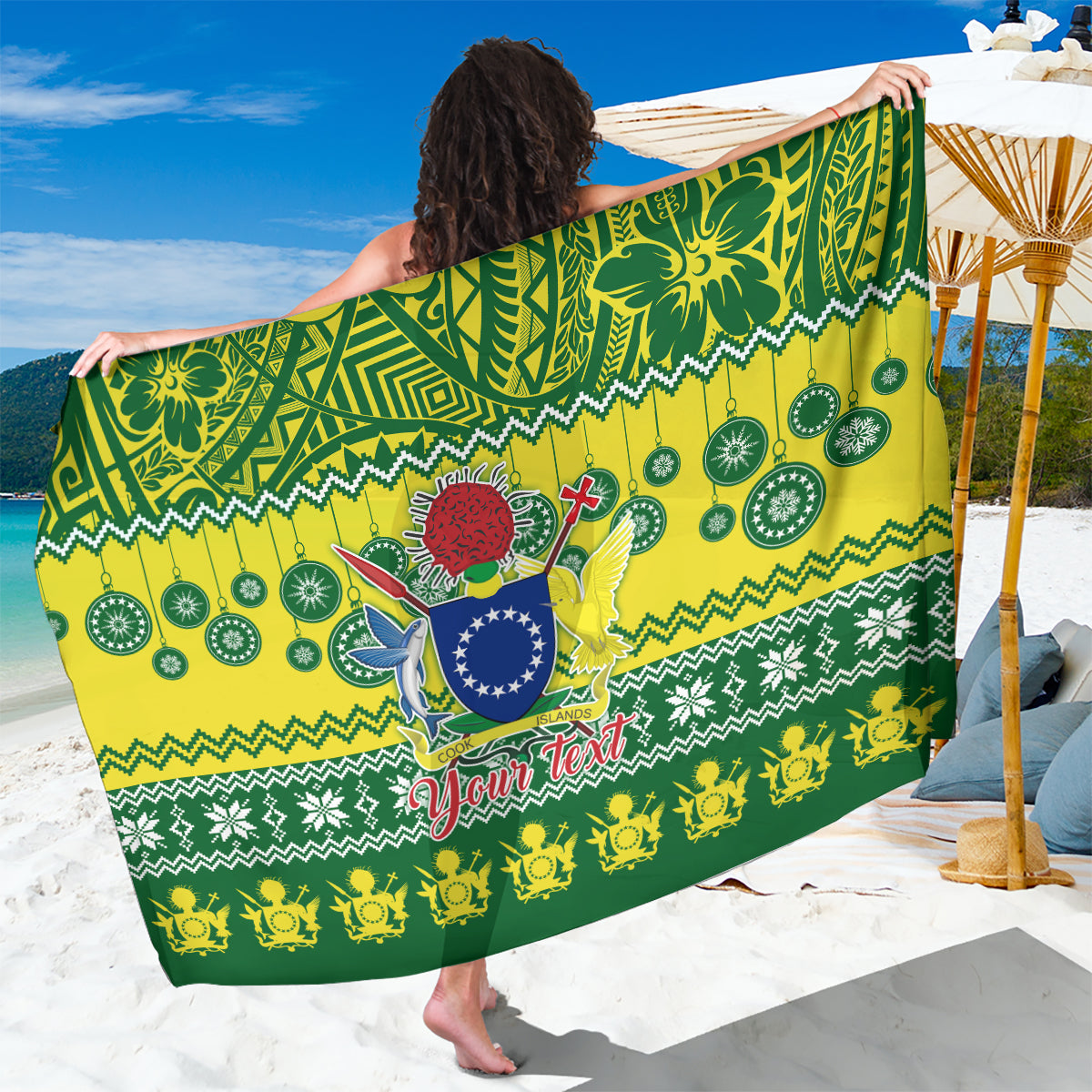 Personalised Cook Islands Christmas Sarong Santa Beach Meri Kiritimiti - Wonder Print Shop