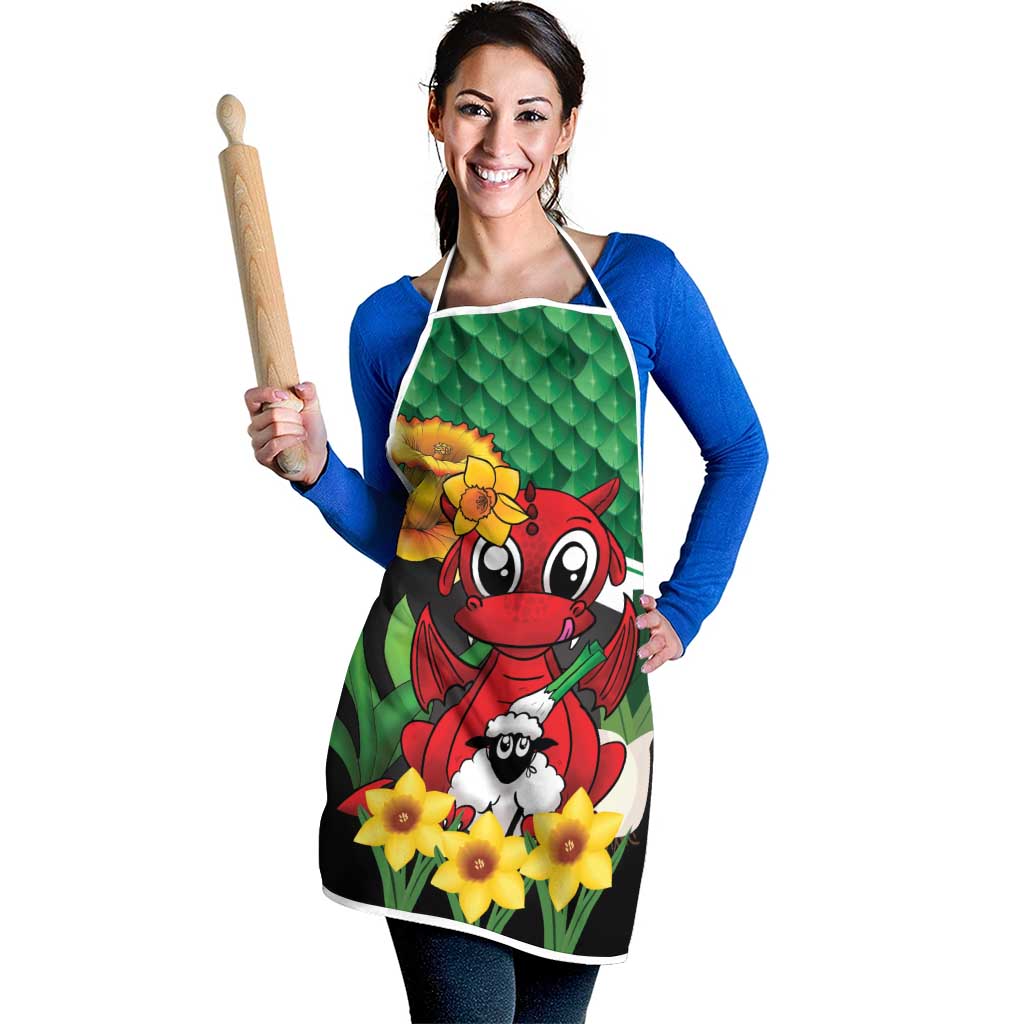 Saint David's Day Apron Green Welsh Dragon Daffodil Sheep Leak - Wonder Print Shop