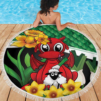 Saint David's Day Beach Blanket Green Welsh Dragon Daffodil Sheep Leak - Wonder Print Shop