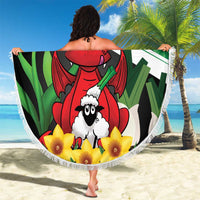 Saint David's Day Beach Blanket Green Welsh Dragon Daffodil Sheep Leak - Wonder Print Shop