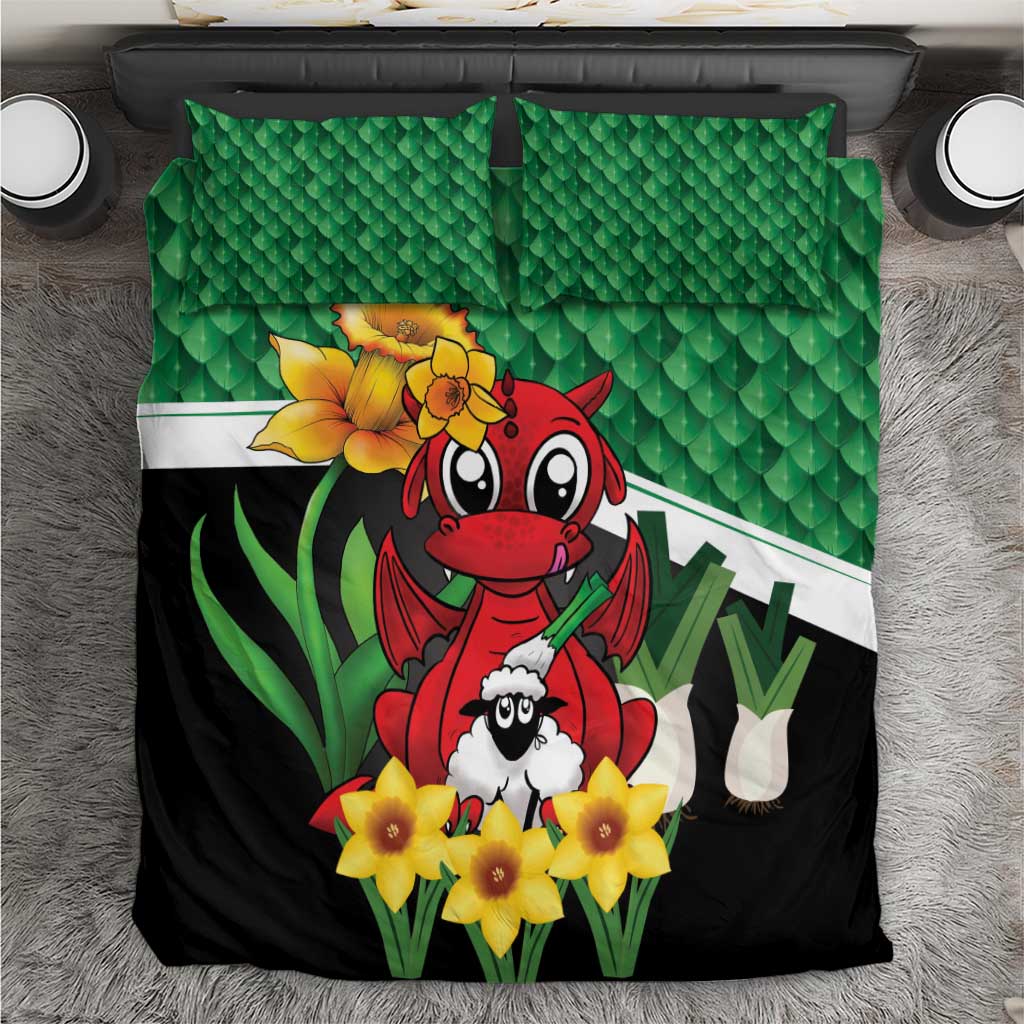 Saint David's Day Bedding Set Green Welsh Dragon Daffodil Sheep Leak - Wonder Print Shop