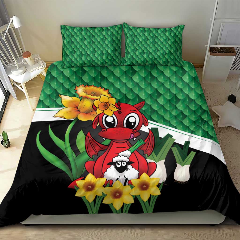 Saint David's Day Bedding Set Green Welsh Dragon Daffodil Sheep Leak - Wonder Print Shop