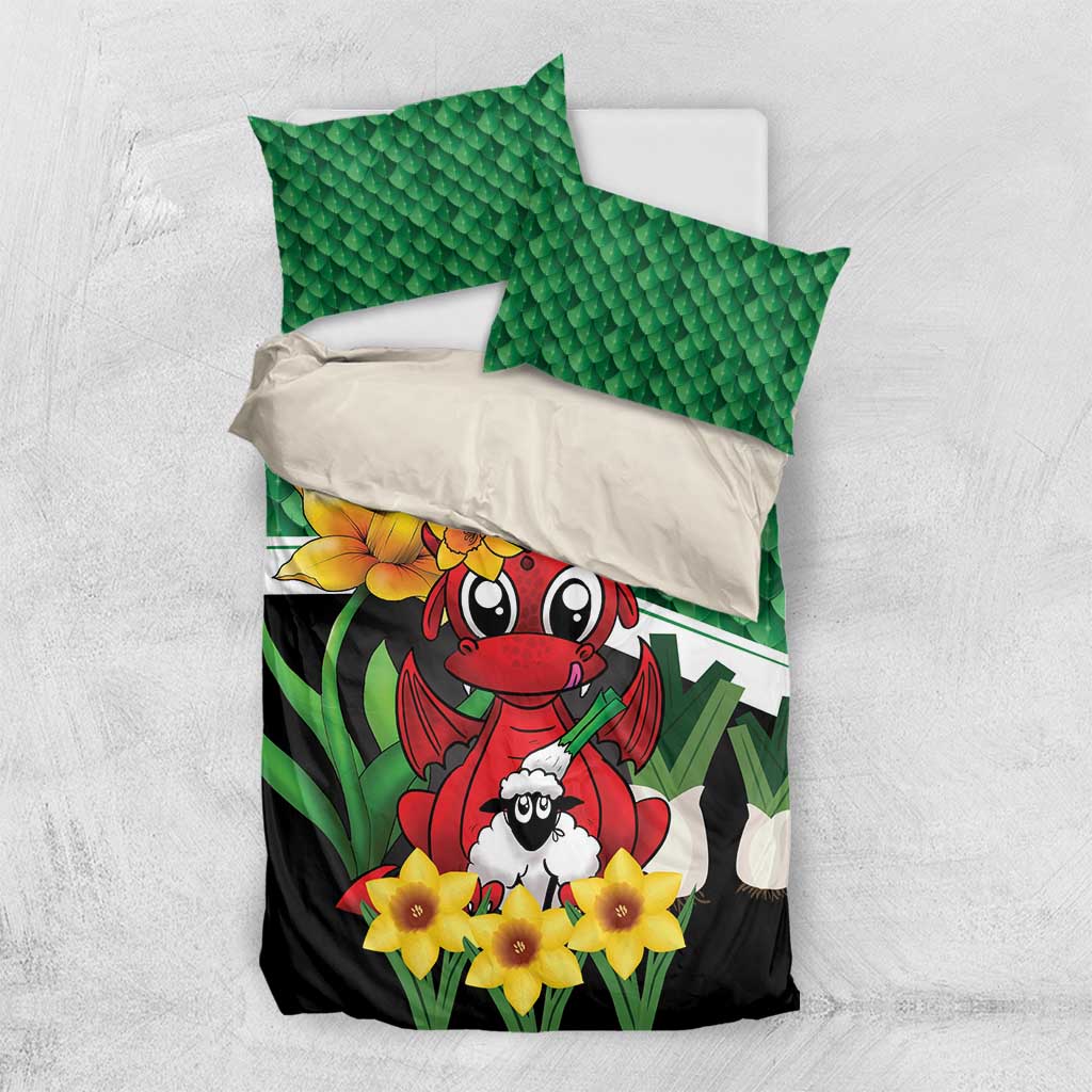 Saint David's Day Bedding Set Green Welsh Dragon Daffodil Sheep Leak - Wonder Print Shop