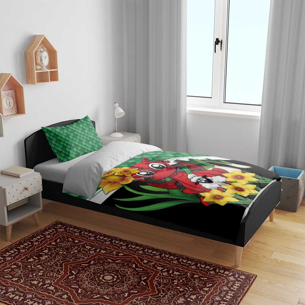 Saint David's Day Bedding Set Green Welsh Dragon Daffodil Sheep Leak - Wonder Print Shop