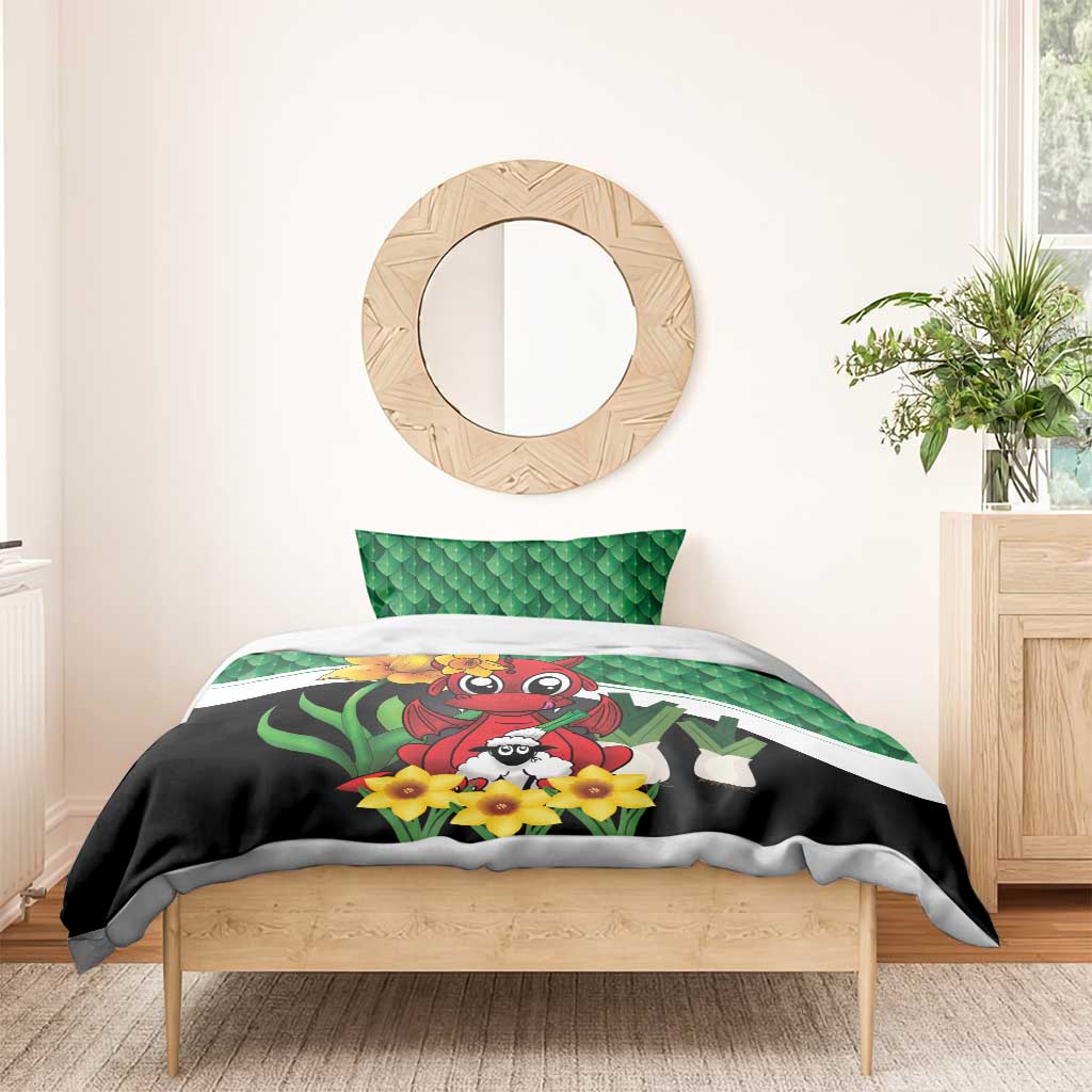 Saint David's Day Bedding Set Green Welsh Dragon Daffodil Sheep Leak - Wonder Print Shop