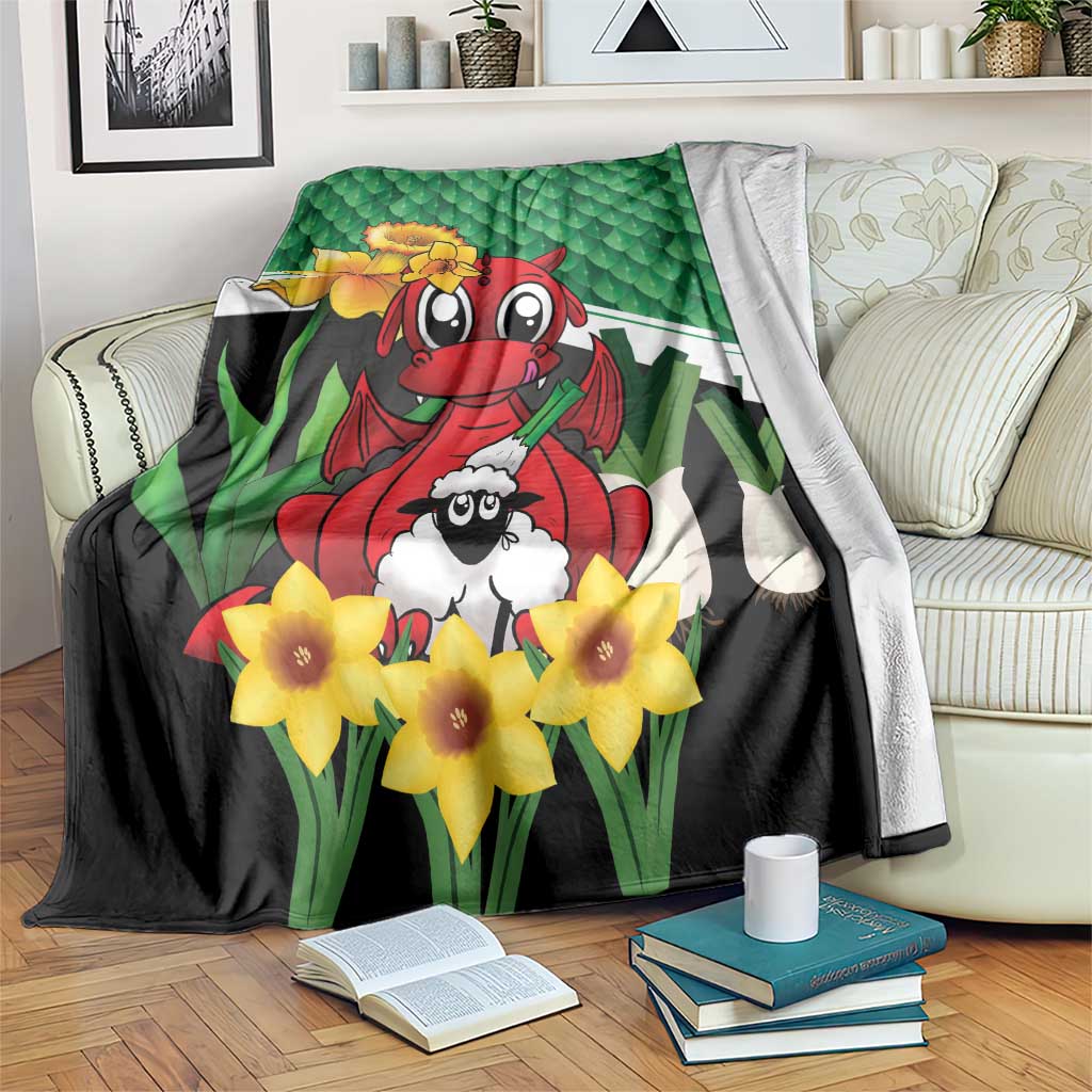 Saint David's Day Blanket Green Welsh Dragon Daffodil Sheep Leak - Wonder Print Shop