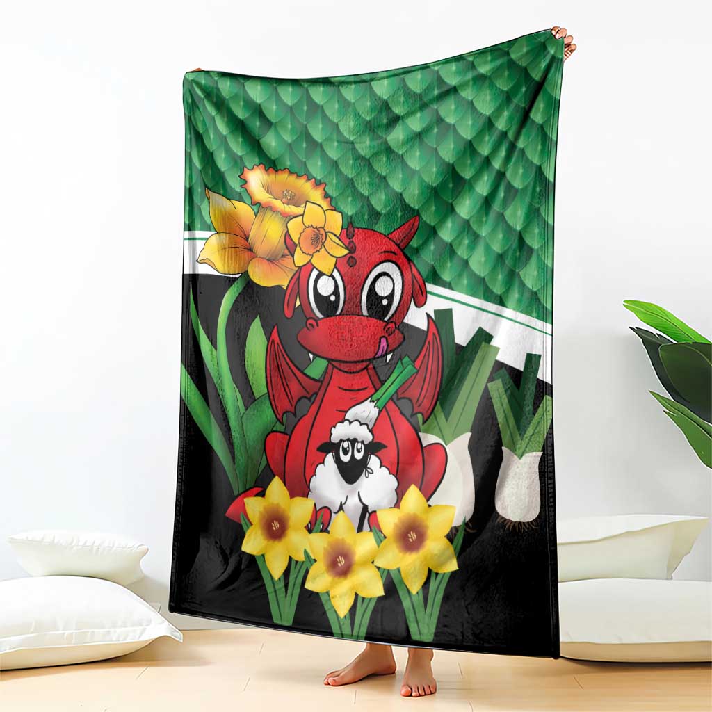 Saint David's Day Blanket Green Welsh Dragon Daffodil Sheep Leak - Wonder Print Shop