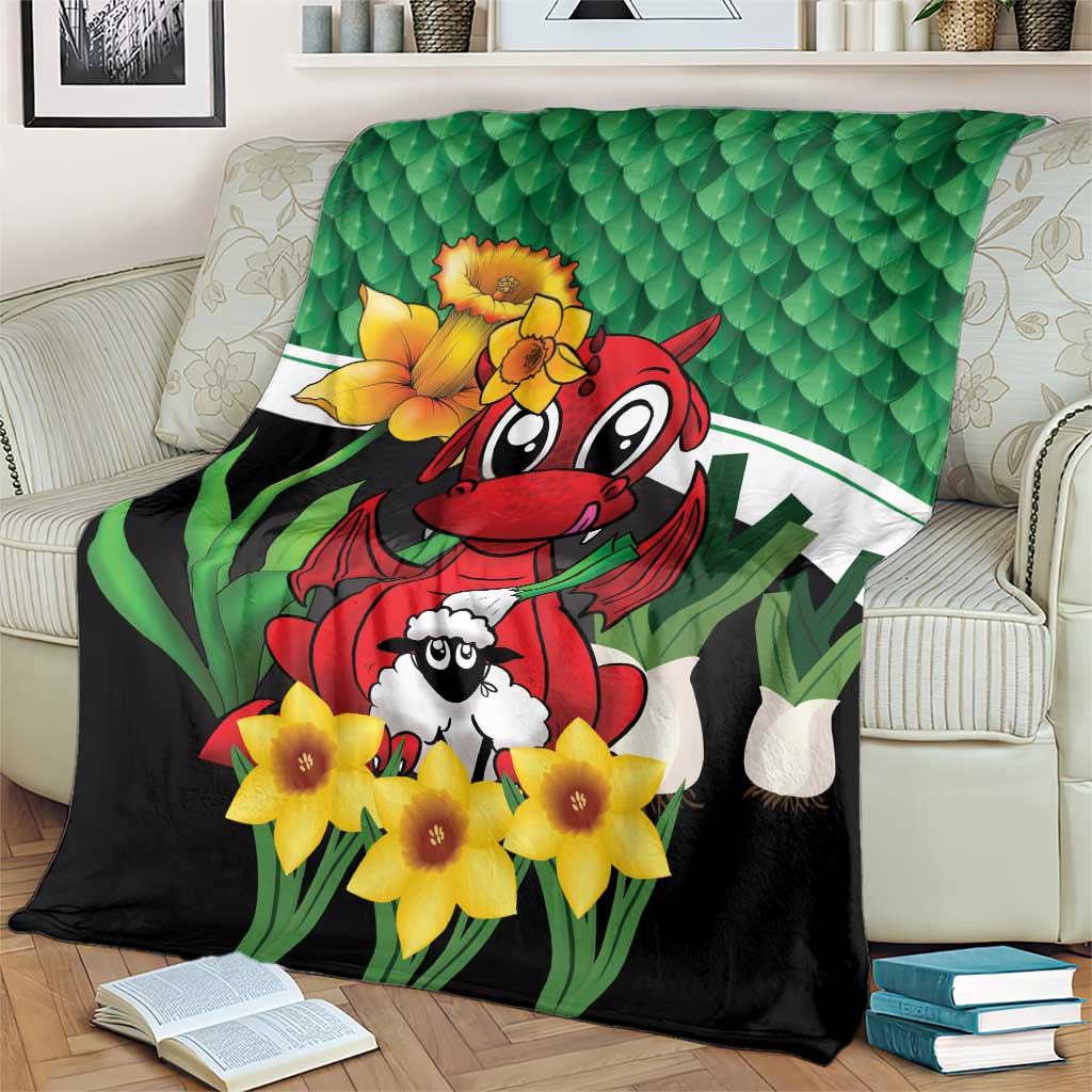 Saint David's Day Blanket Green Welsh Dragon Daffodil Sheep Leak - Wonder Print Shop