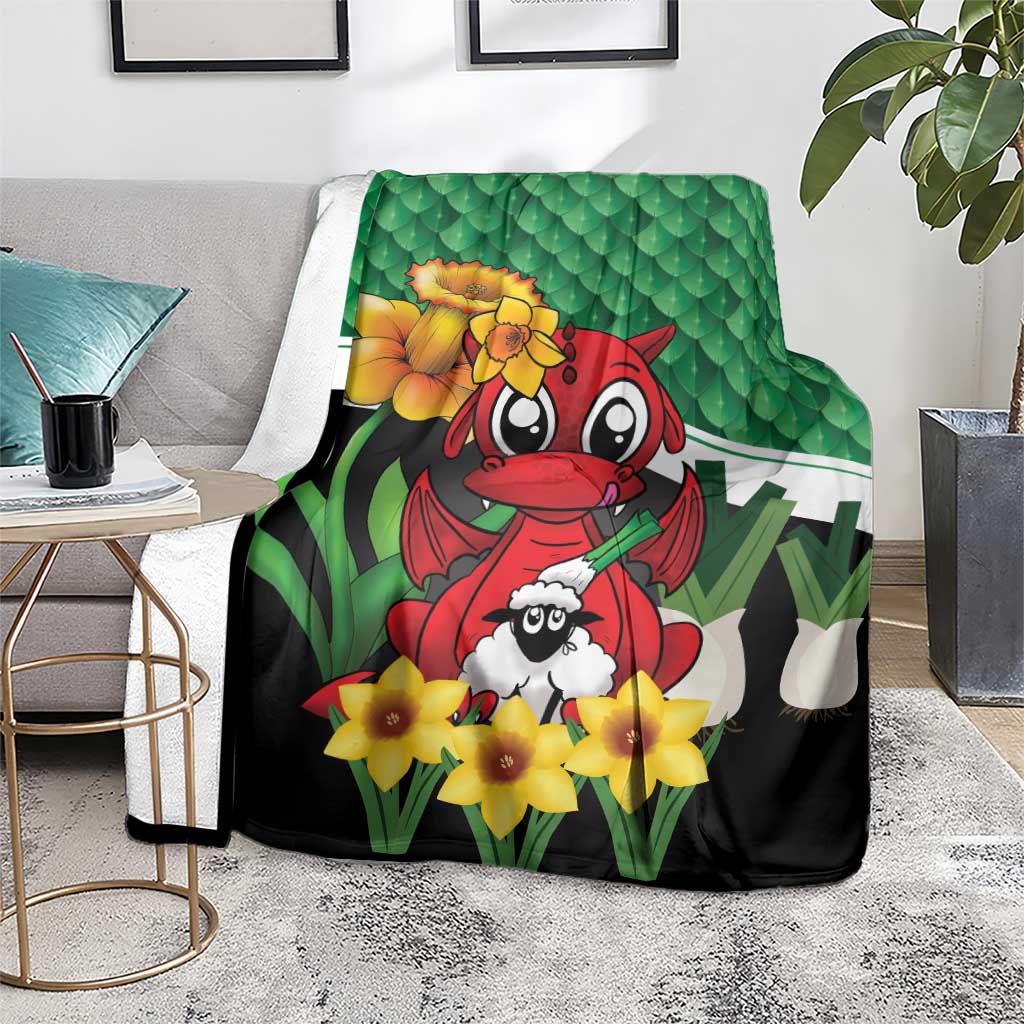 Saint David's Day Blanket Green Welsh Dragon Daffodil Sheep Leak - Wonder Print Shop